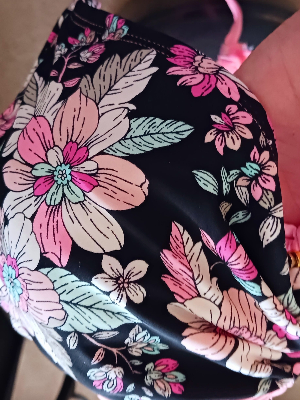 Bikini Top XL, Coral Pink, Black, Light Turq Green by Arizona Jean Co